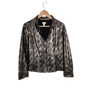 Chico’s Snakeskin Print Metallic gold black zip up womens Jacket size 1 medium